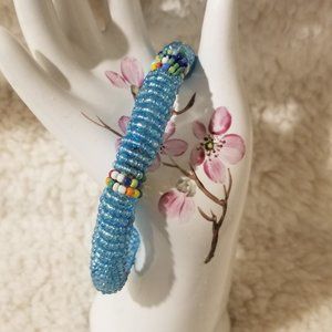 Hand Beaded African Crafted Blue Bangle